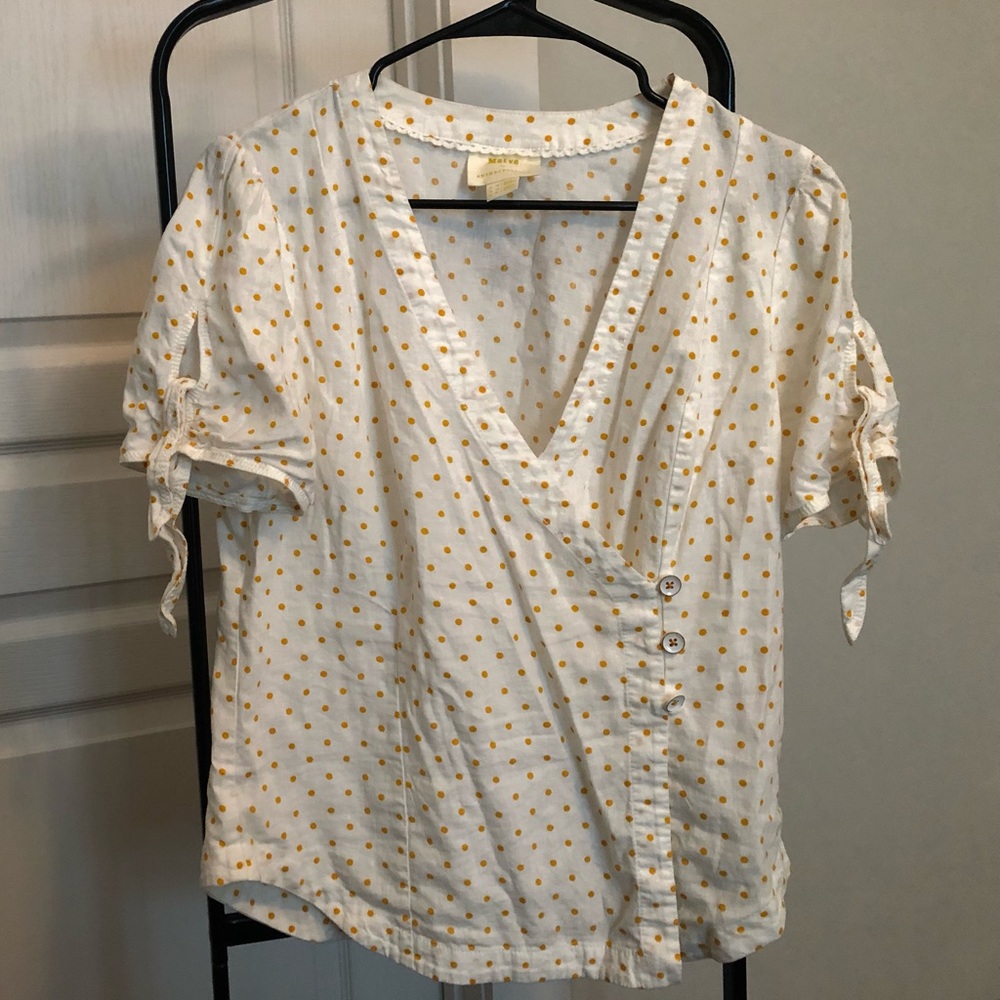 Anthropologie Maeve size 10 polka dot wrap shirt
